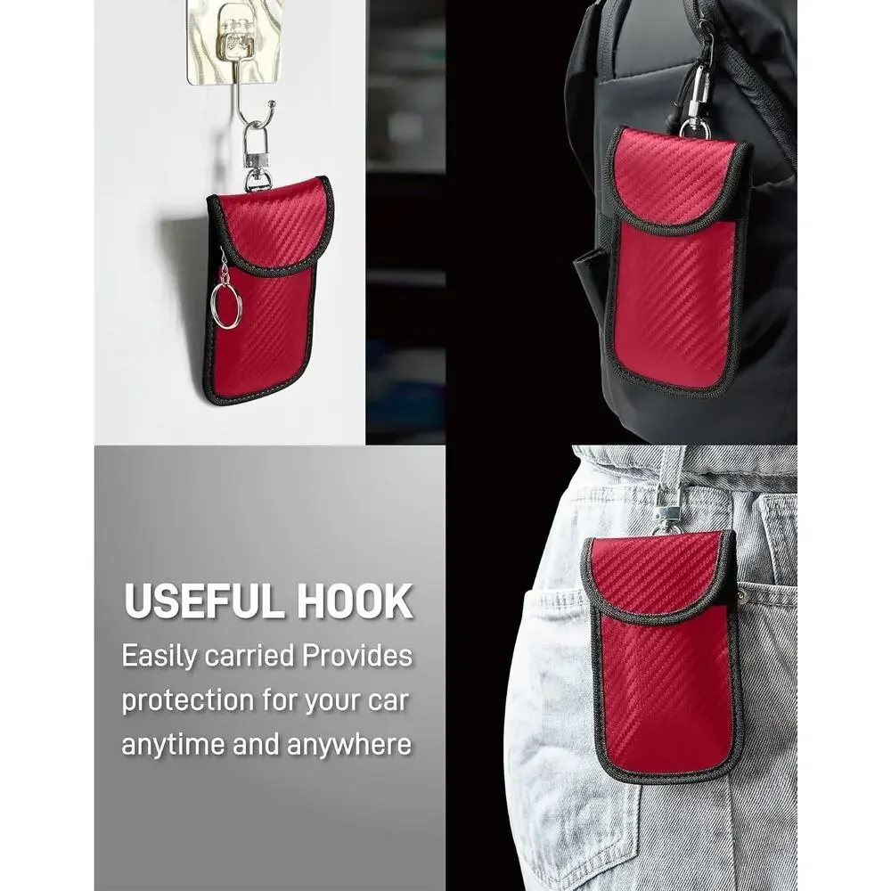 2PK RED Carbon Fiber Upgraded Faraday Bag for Key Fob Premium Protector Theft